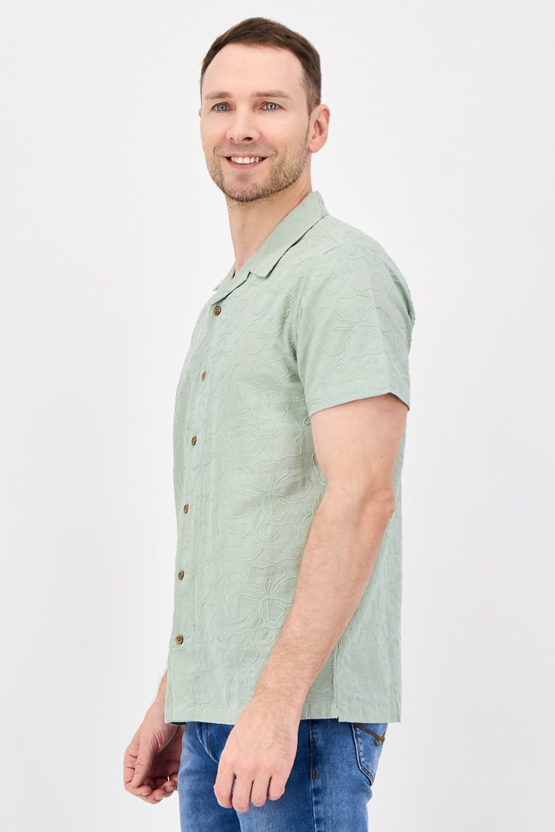 Threadbare Men Regular Fit Textured Short Sleeve Causal Shirt, Sage Green - Image 2